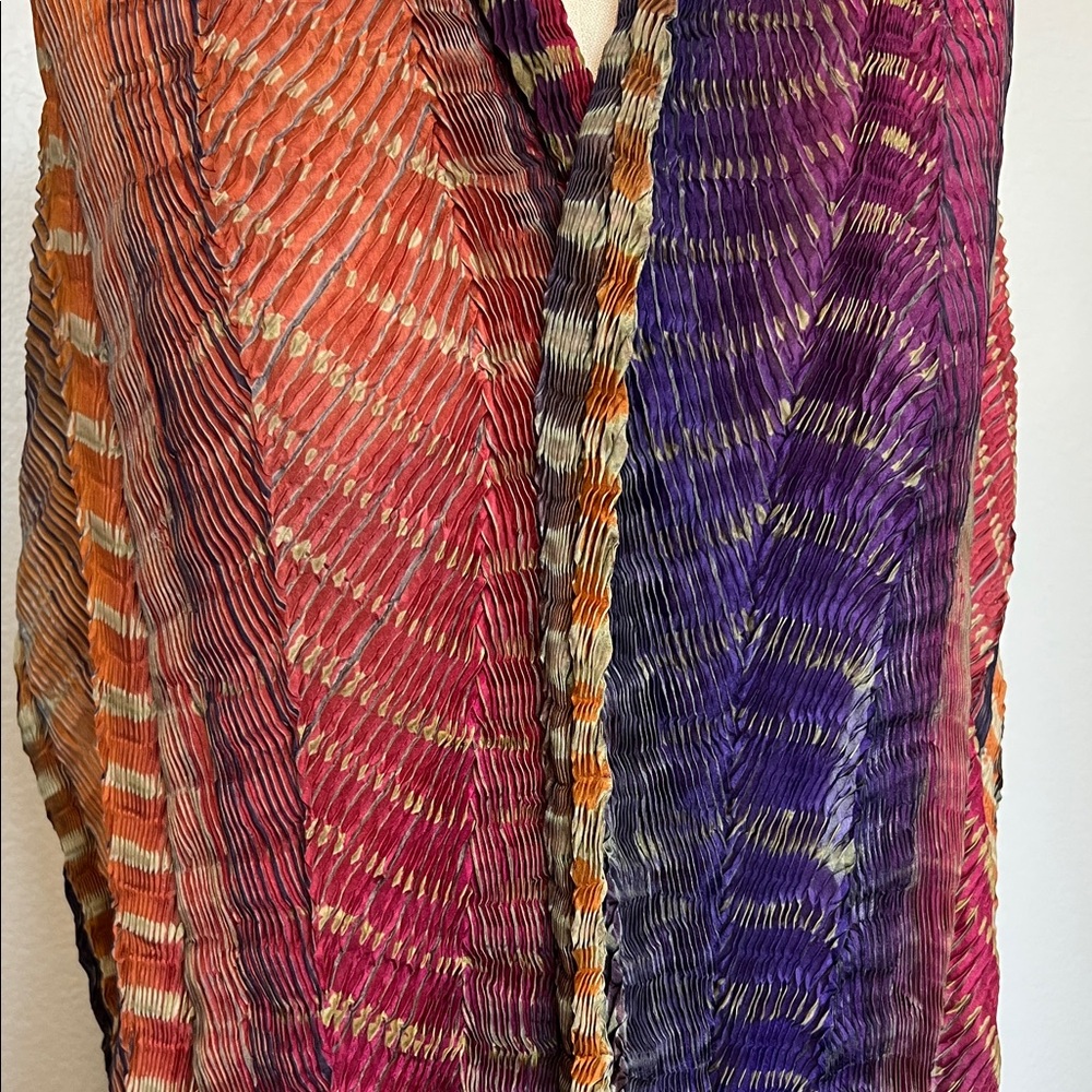 Vibrant Multicolor Pleated Silk Scarf